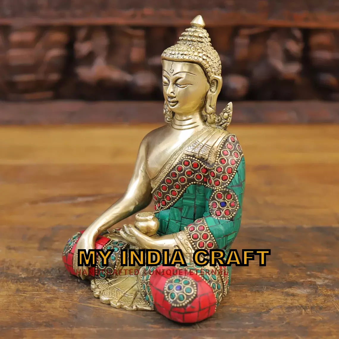 8" Buddha statue brass