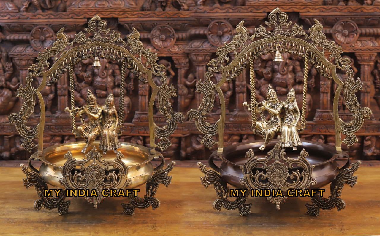 23" Radha Krishna Jhula on Urli brass