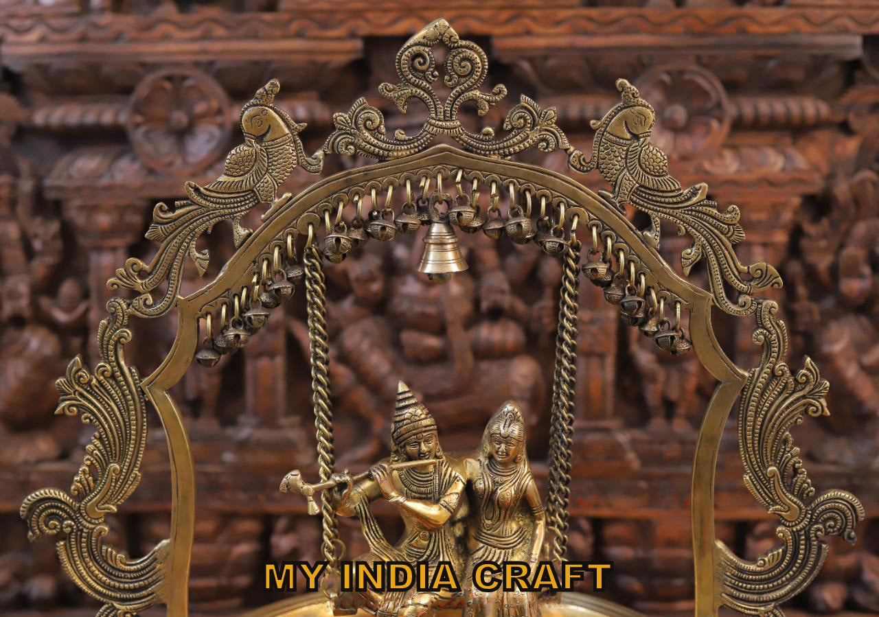 23" Radha Krishna Jhula on Urli brass