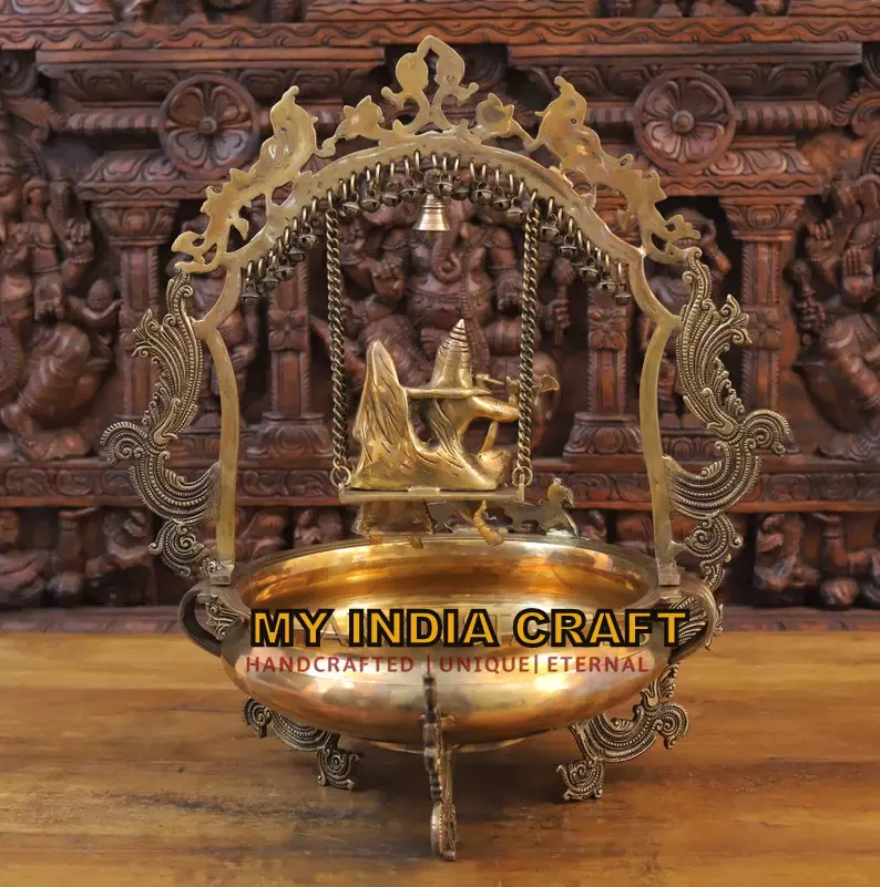 23" Radha Krishna Jhula on Urli brass
