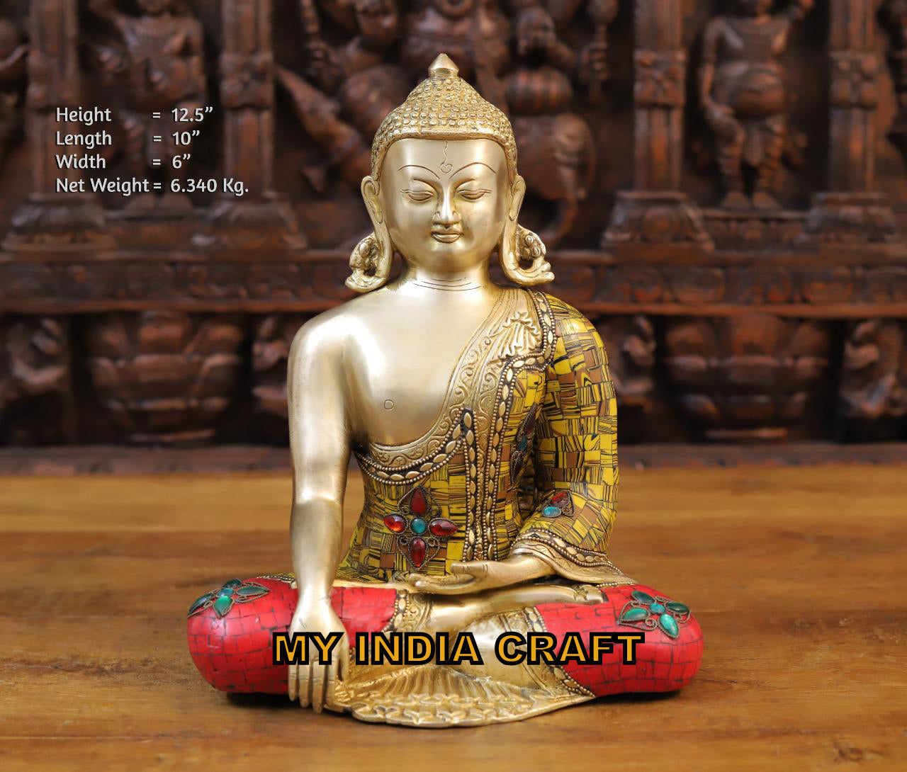 12.5" buddha statue brass