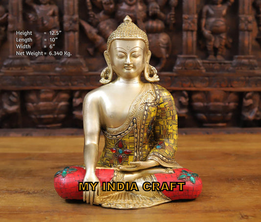 12.5" buddha statue brass