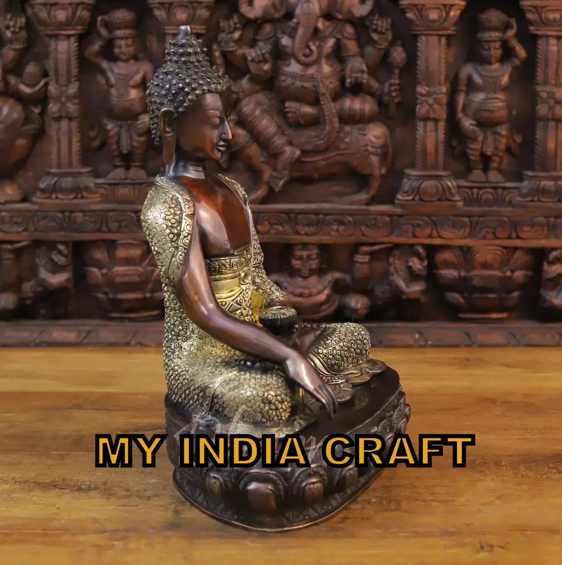 16.5" Buddha Statue brass
