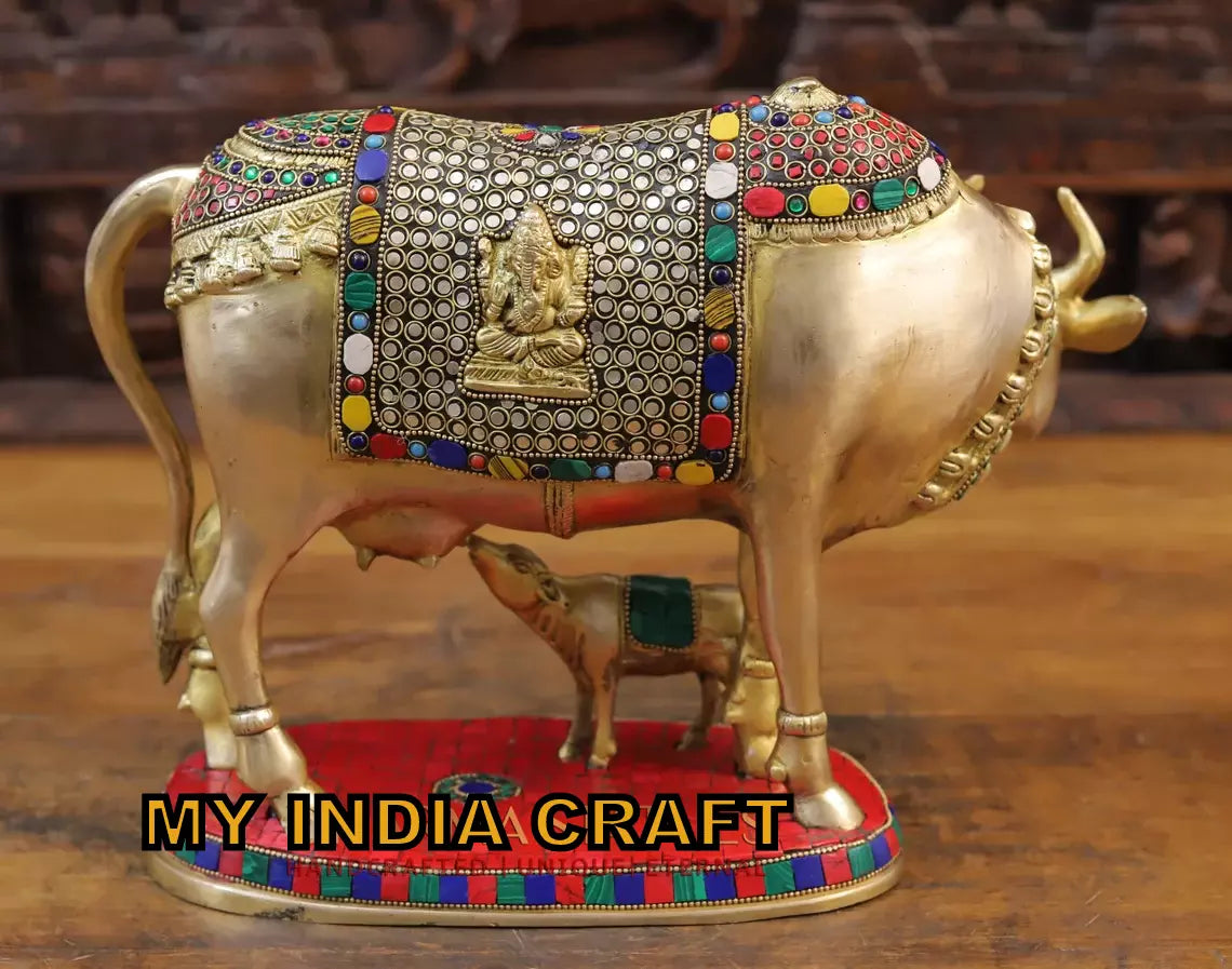 11" Cow with baby statue