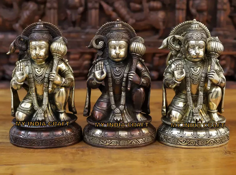 10.5" Hanuman statue brass antique look