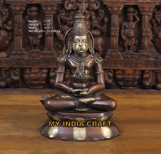 16" Hanuman statue brass antique