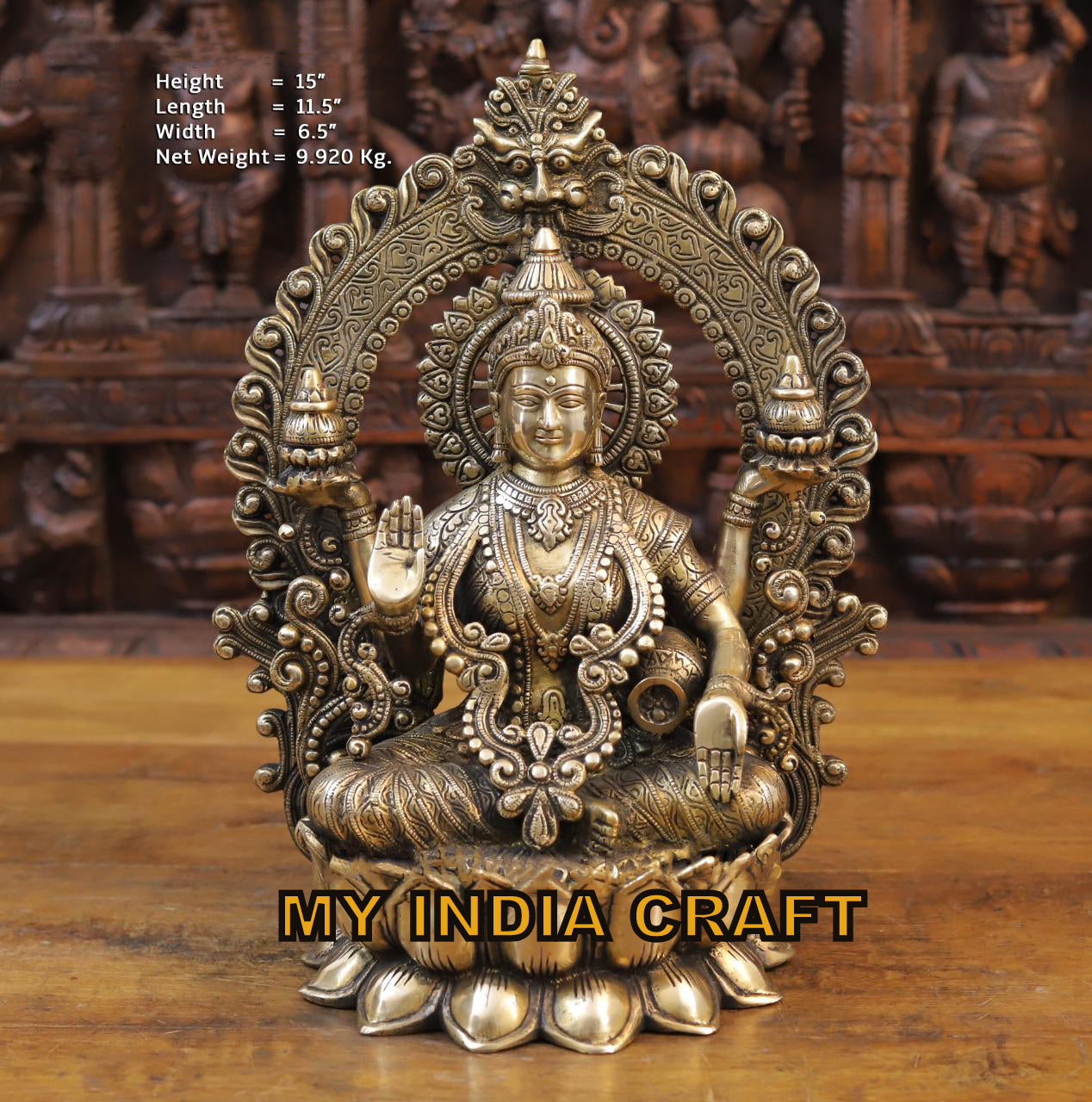 15" Lakshmi statue brass metal