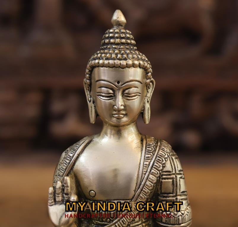 8.5" Buddha statue brass