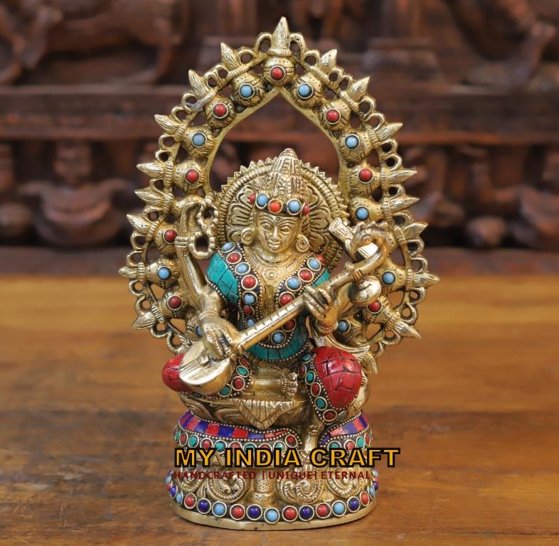 10.5" Saraswati idol brass