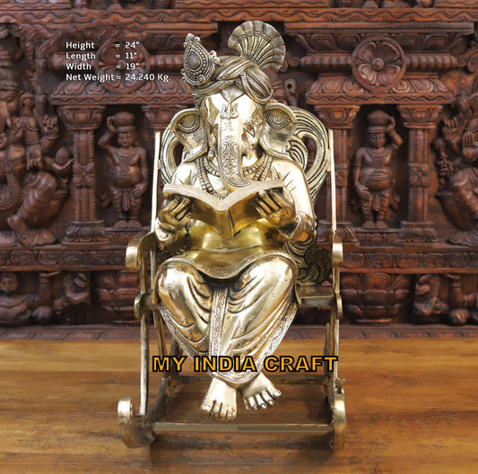 24" Ganpati On A Chair In Brass