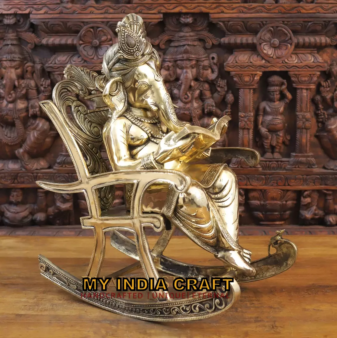 24" Ganpati On A Chair In Brass