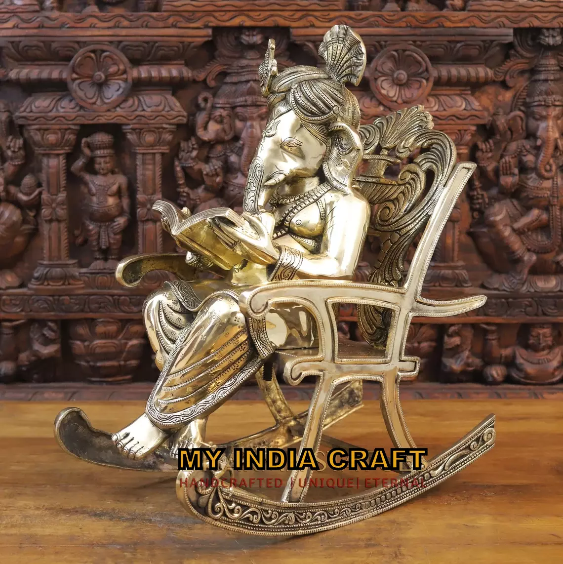 24" Ganpati On A Chair In Brass