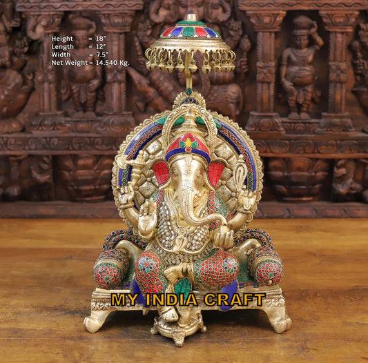 18" Ganpati idol inlay work brass