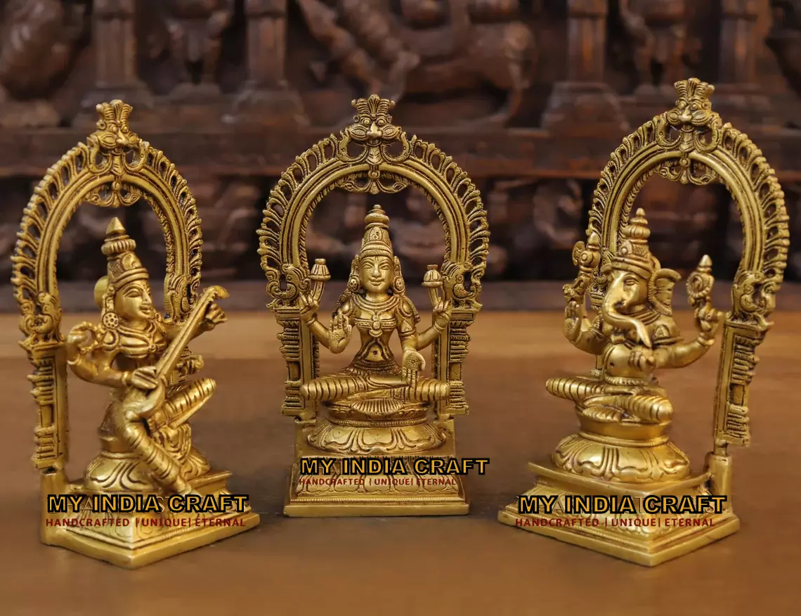9.5" Ganpati Lakshmi Saraswati statue set