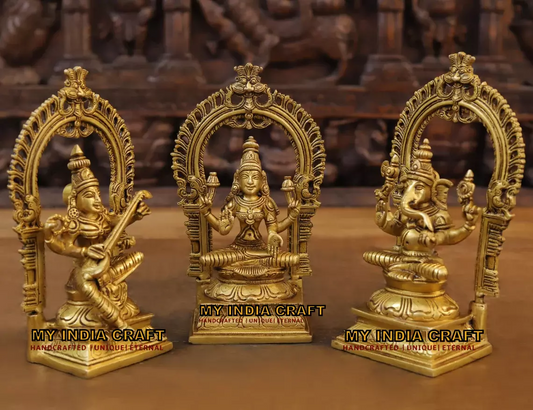 9.5" Ganpati Lakshmi Saraswati statue set