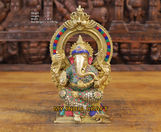 12" Ganesha brass idol