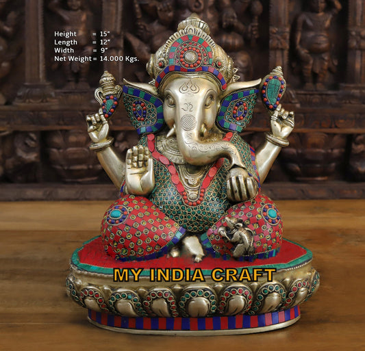 15" Brass Ganesh statue