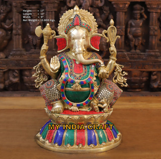 17" Brass Ganpati Statue