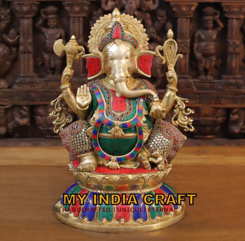 17" Brass Ganpati Statue