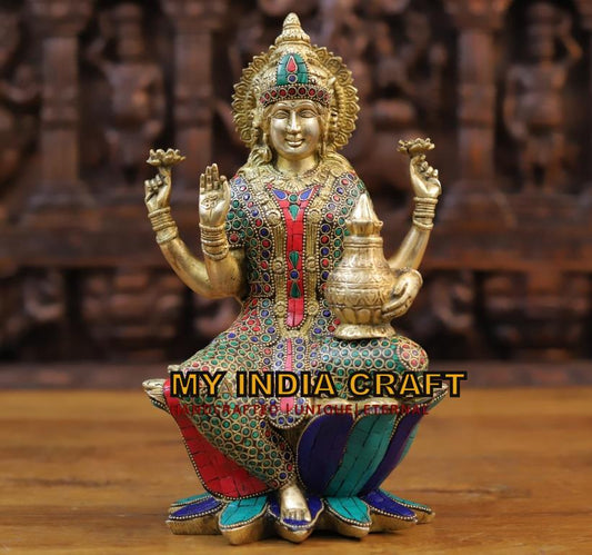 Lakshmi statue on lotus metal