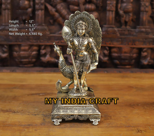 12" Kartikeyan statue with peacock