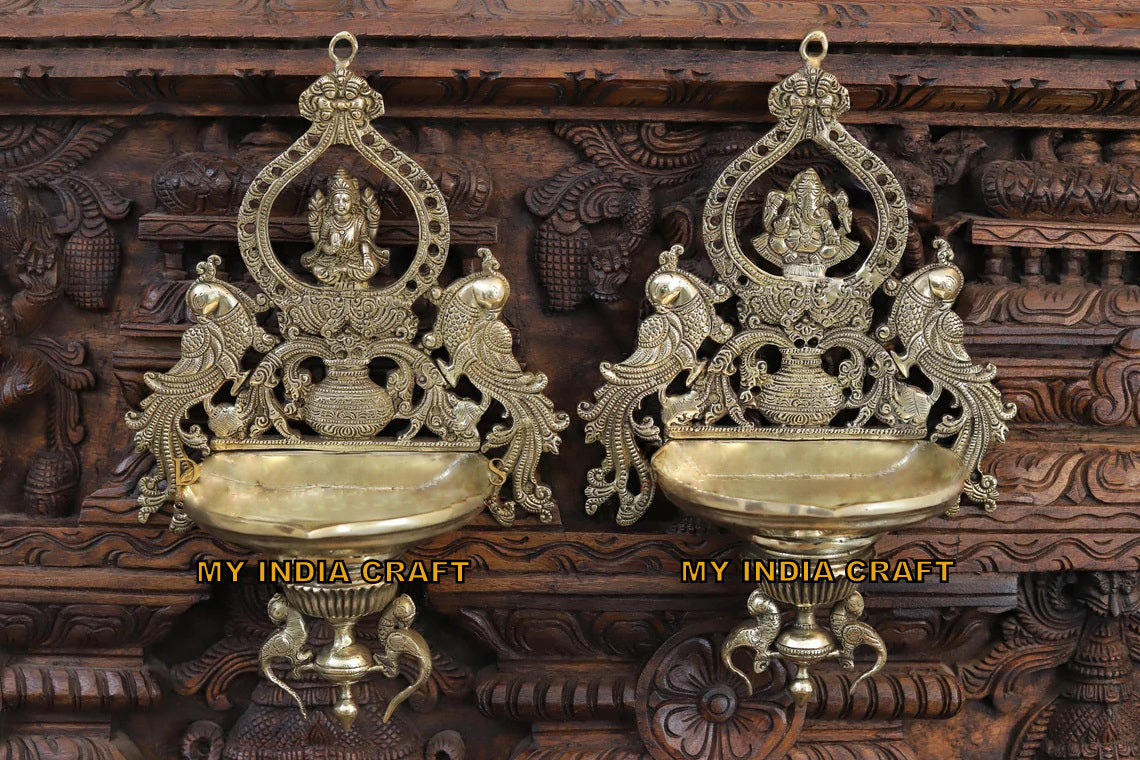 15" Brass Lakshmi Hanging diya (set of 2)
