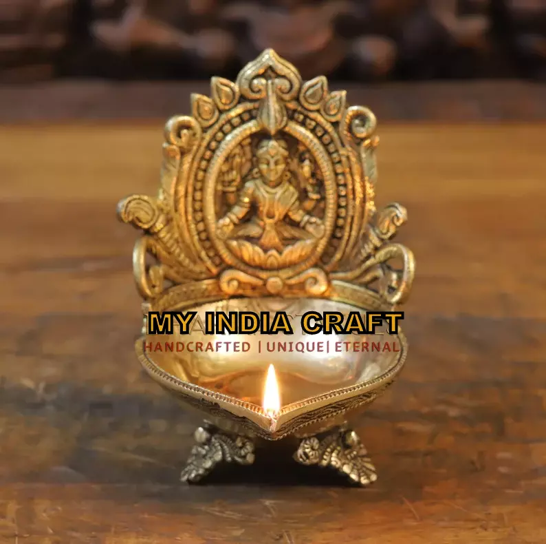 7" Brass Lakshmi Diya (set of 2)