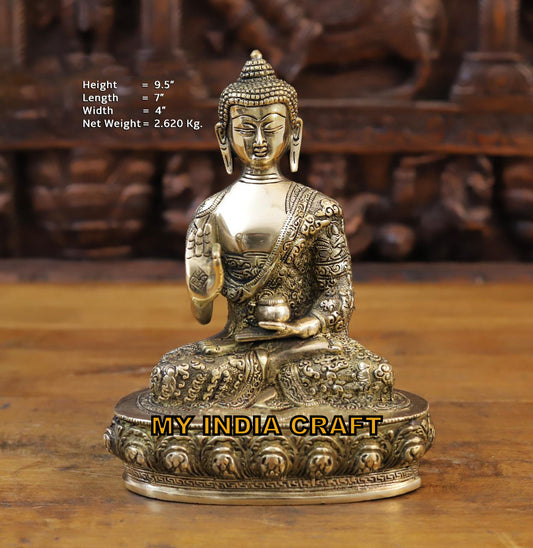 9.5" Buddha statue brass carved