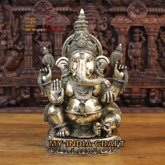 20" Brass mukut ganpati