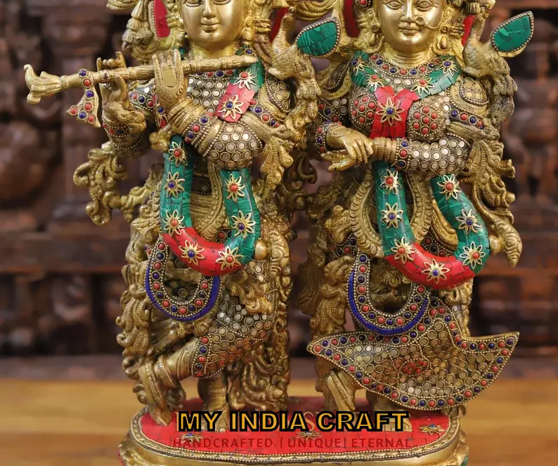 21" Radha Krishna Idol Brass