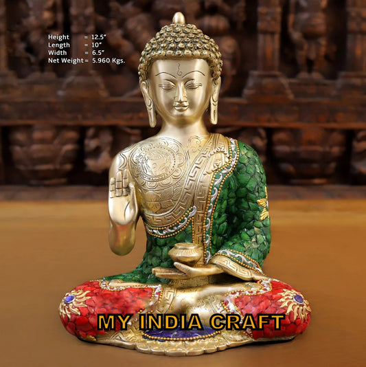 12.5" Buddha statue brass