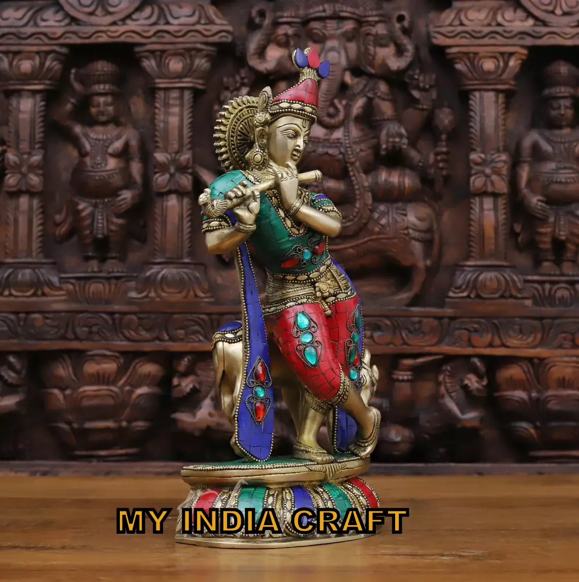 14" Krishna With Cow idol