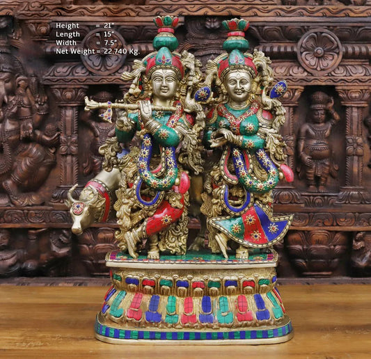 21" Brass Radha Krishna With Cow