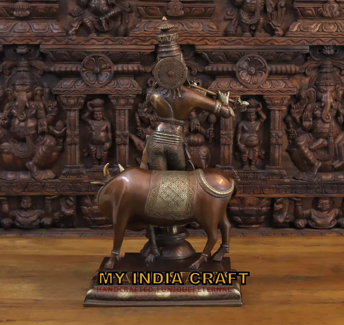 26" Brass Krishna with cow