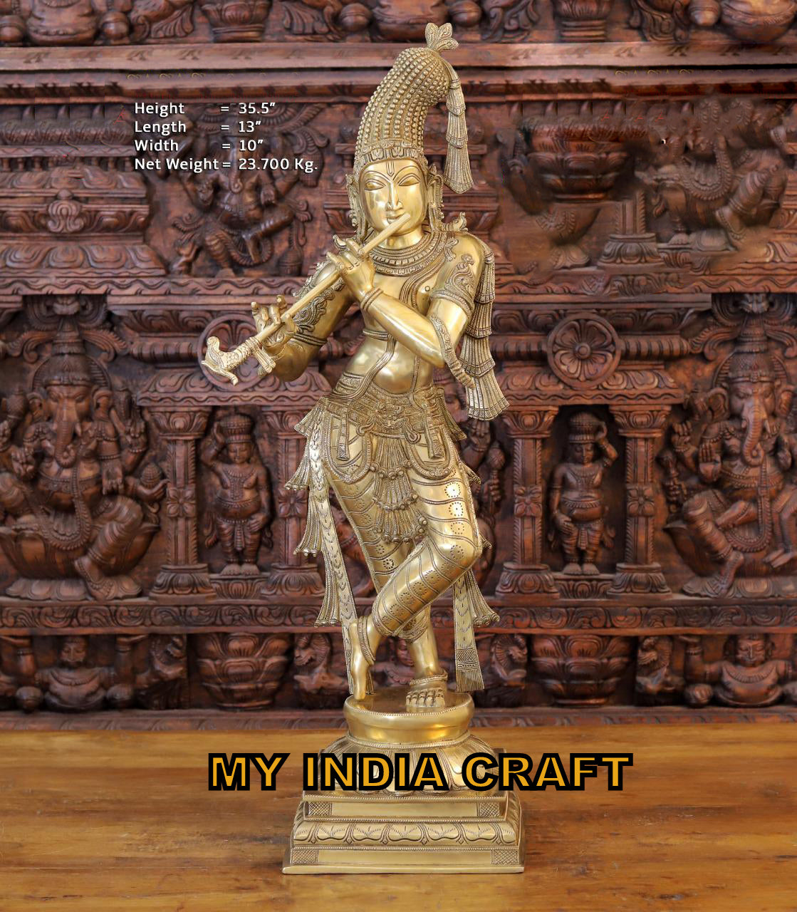 35.5" Brass Krishna Idol