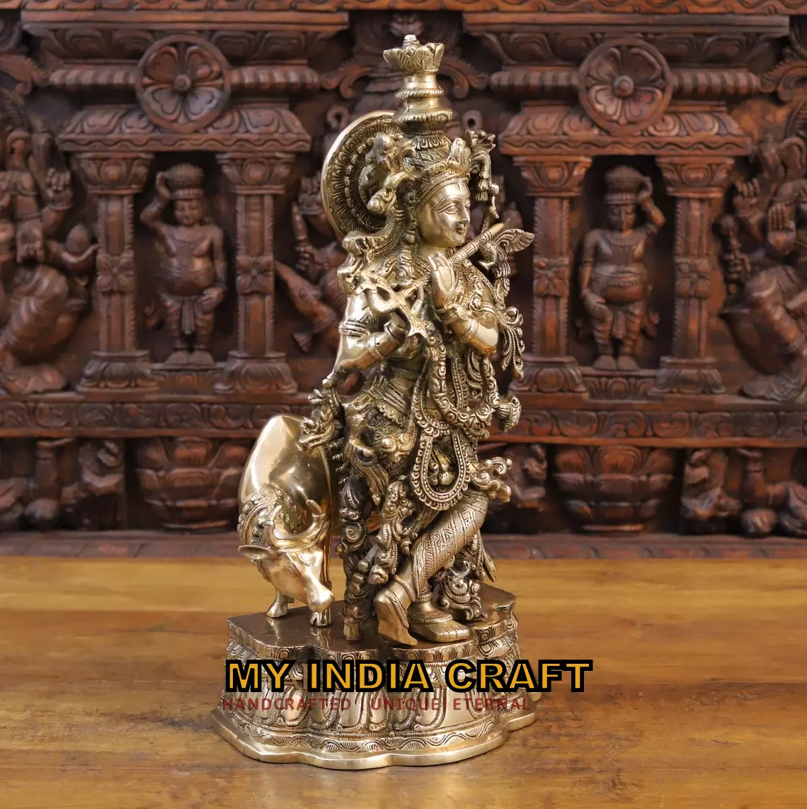 22.5" Krishna Idol With Cow
