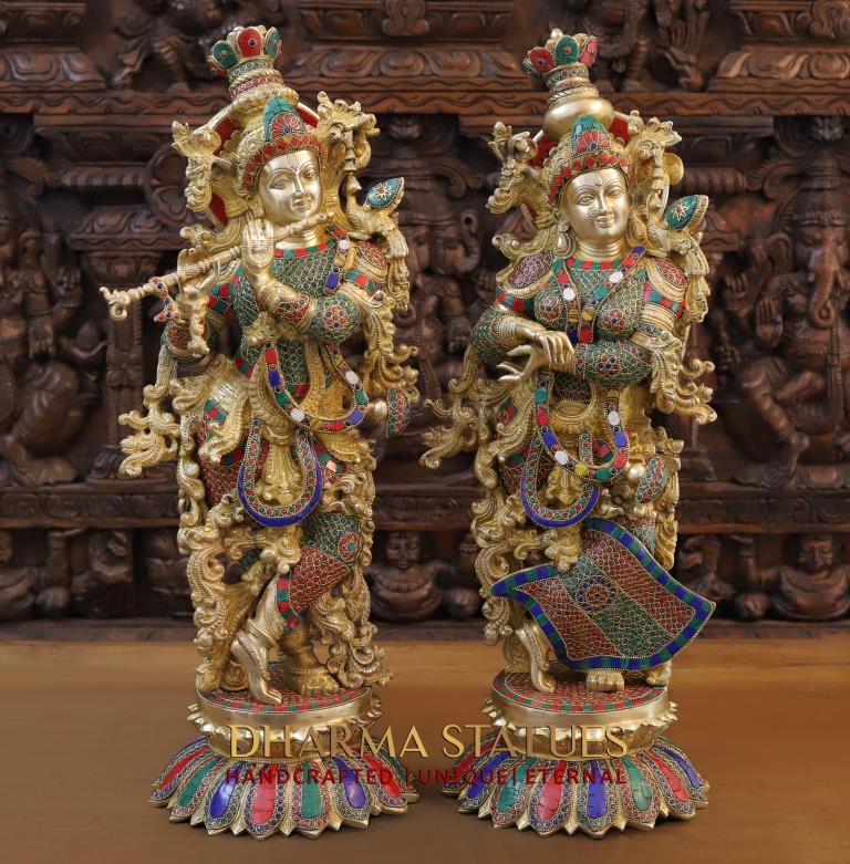 27" Radha Krishna Murti brass