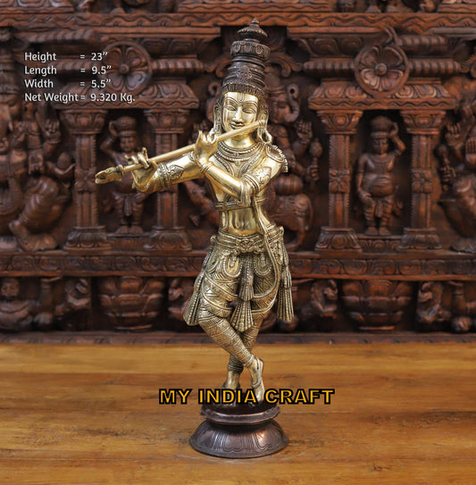 23" Krishna idol brass antique