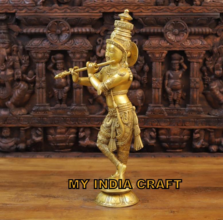 23"krishna statue in brass gold finish