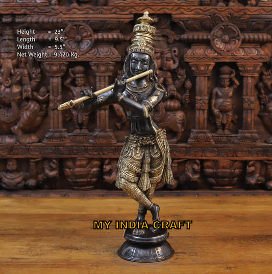 23" Black Krishna Idol in brass