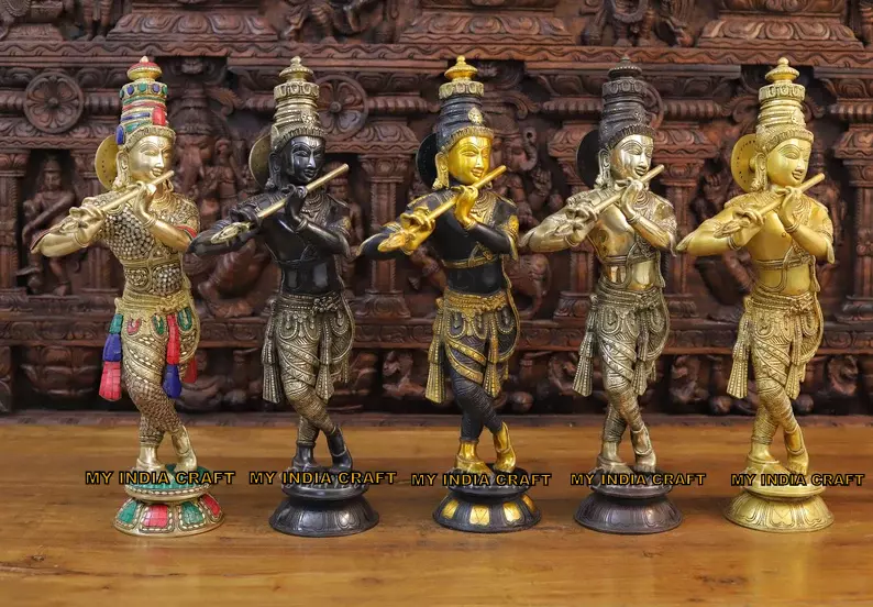 23" Black Krishna Idol in brass