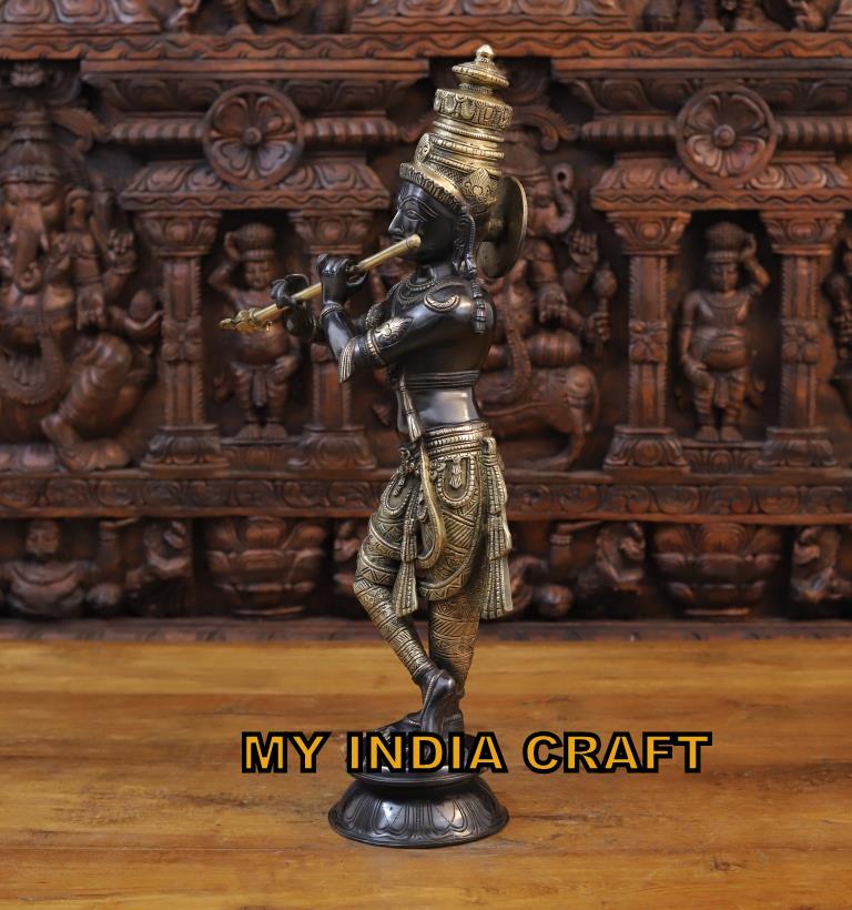 23" Black Krishna Idol in brass