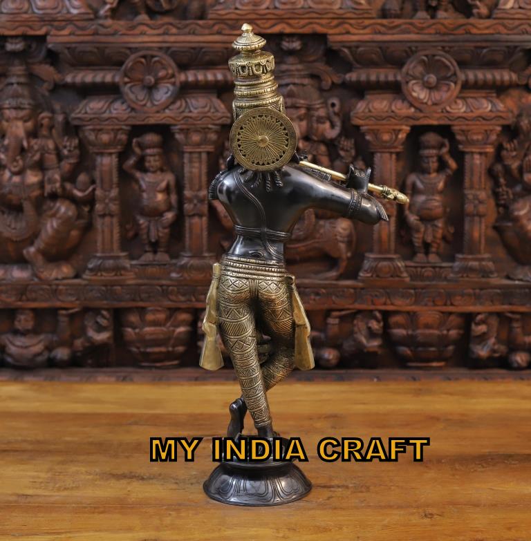 23" Black Krishna Idol in brass