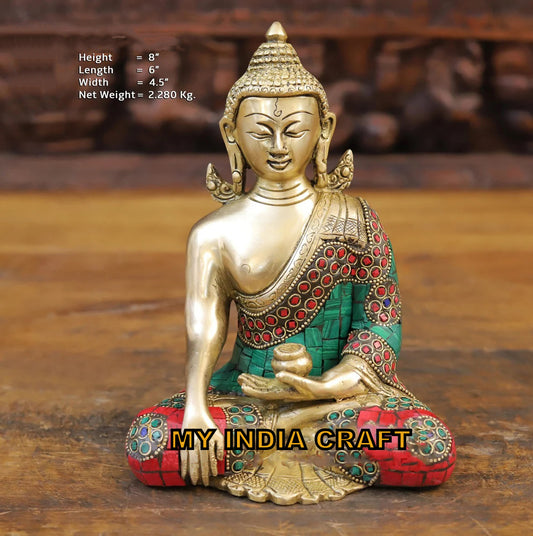 8" Buddha statue brass