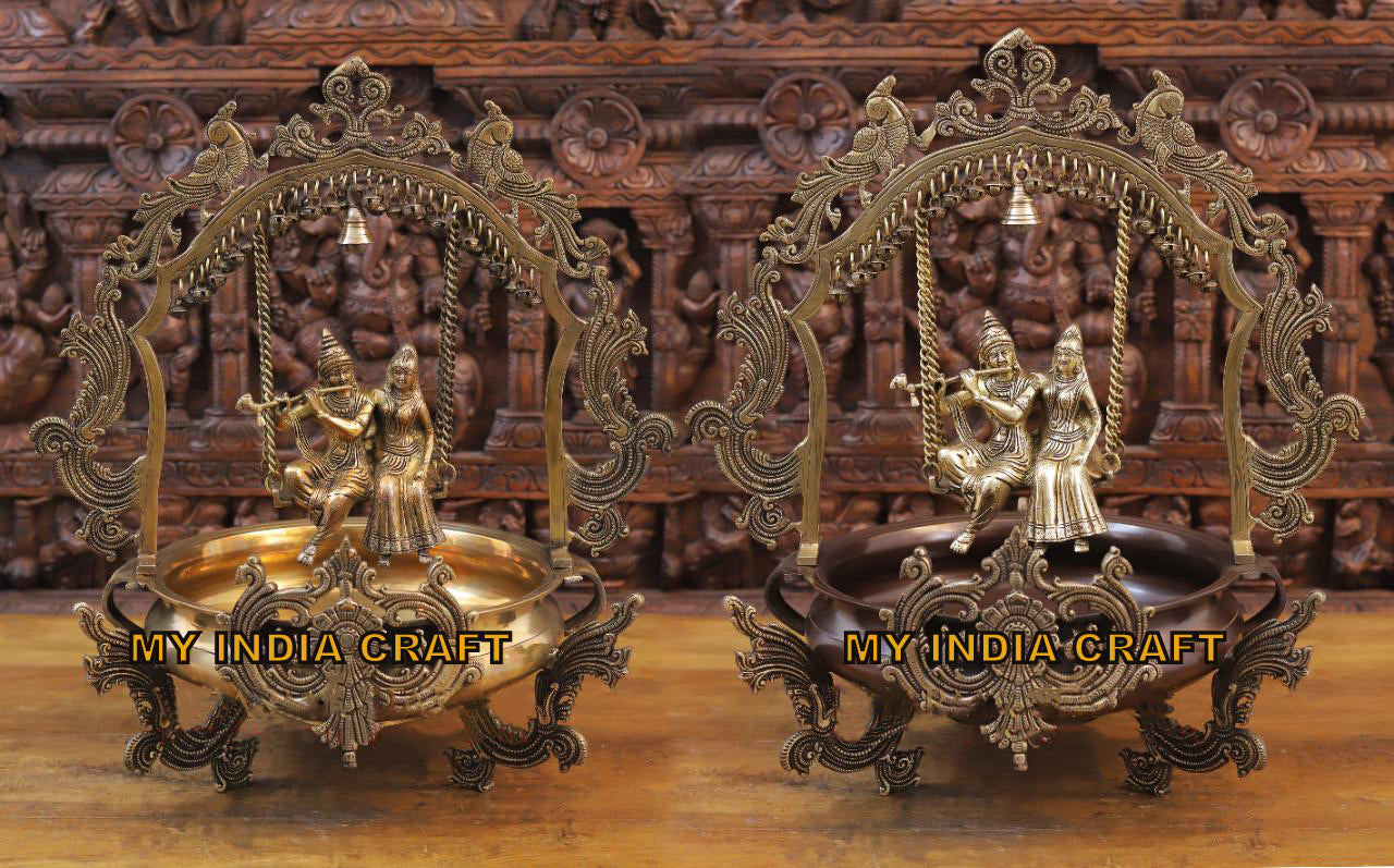 23" Radha Krishna Jhula on Urli brass