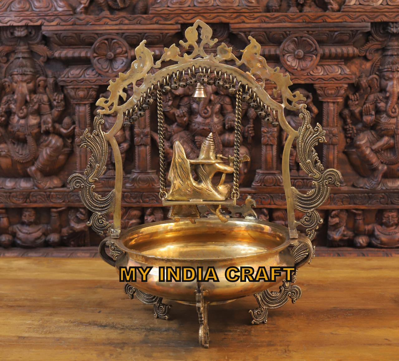 23" Radha Krishna Jhula on Urli brass