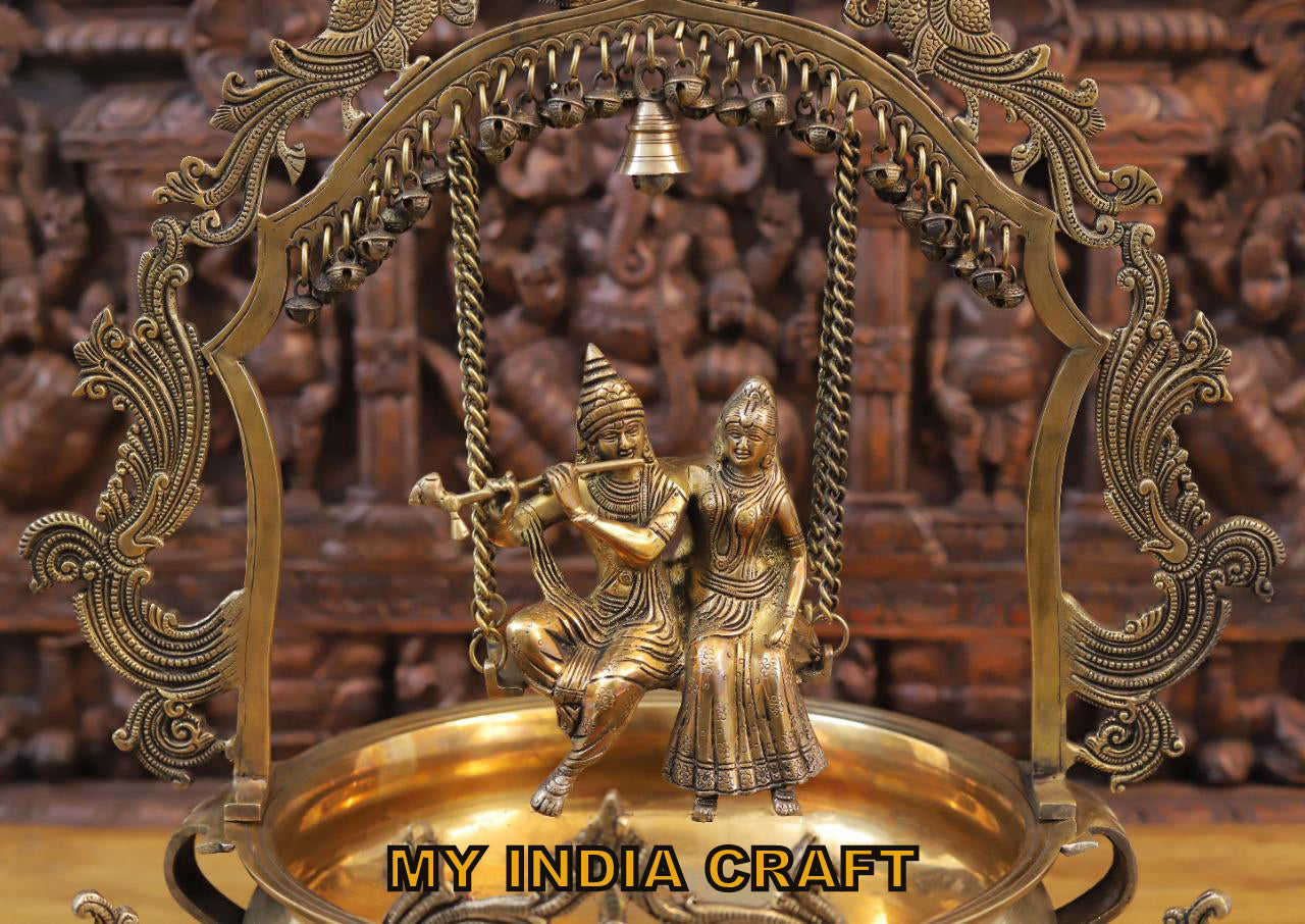 23" Radha Krishna Jhula on Urli brass