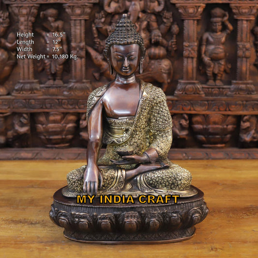 16.5" Buddha Statue brass
