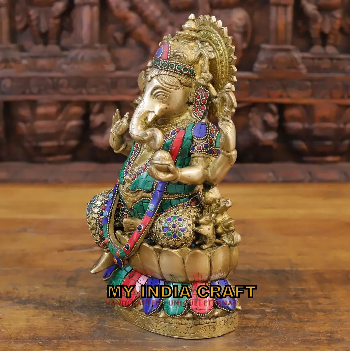 SN Handicrafts God Ganesh/Ganpati/Lord Ganesha Idol - Statue Gift Item  Showpiece with Wooden Flowers Natural